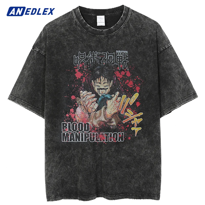 

Men Washed Tshirt Hip Hop Streetwear Japanese Anime Jujutsu Kaisen T Shirt Harajuku Tops 2022 Summer Short Sleeve Cotton T-Shirt
