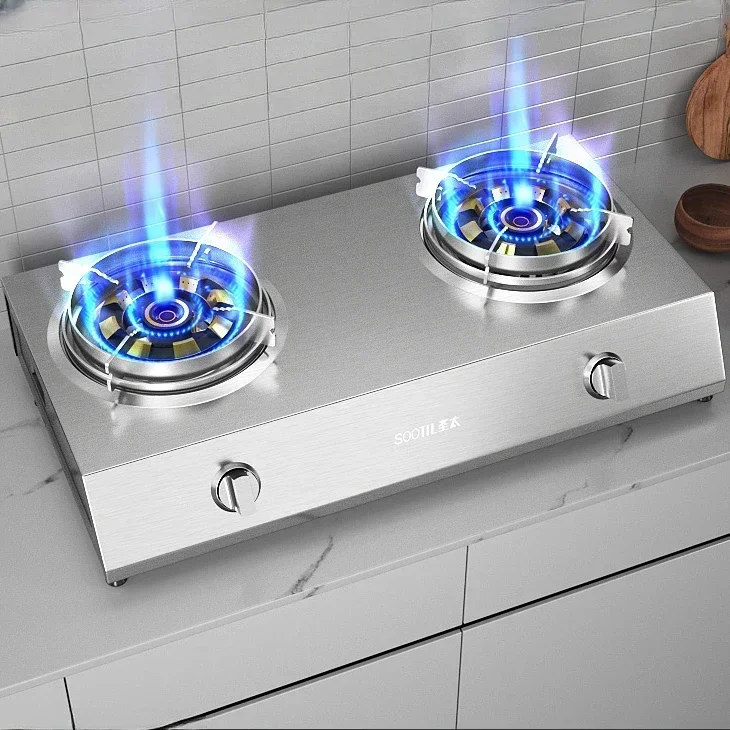 

Gas Stove Double Burner Household Fierce Fire Desktop Liquefied Gas Natural Double-Headed Old Energy Saving Stove