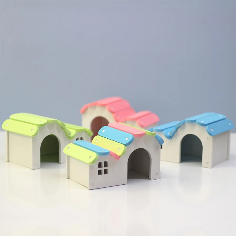 Nido pequeño de arcoíris para hámster, suministros de oso dorado para dormitorio, juguetes divertidos para el hogar, casa pequeña de madera, nido pequeño colorido