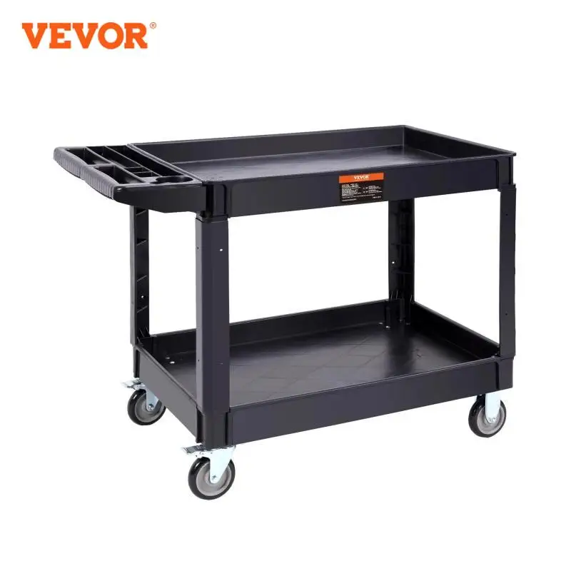 VEVOR 550lbs Utility Service Cart 2 Shelf Rolling Utility Cart with 360° Swivel Wheels Storage Handle for Warehouse Garage