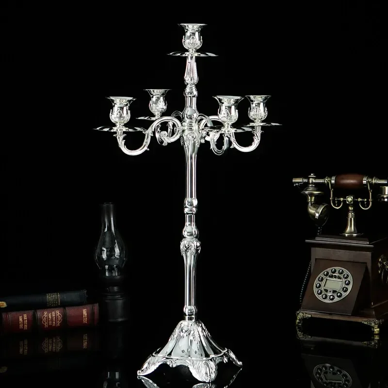yesSilvery 5 Arms Metal  Candle Holders Wedding Candlestick Party Christmas Table Candelabra Home  Decoration Candlelight