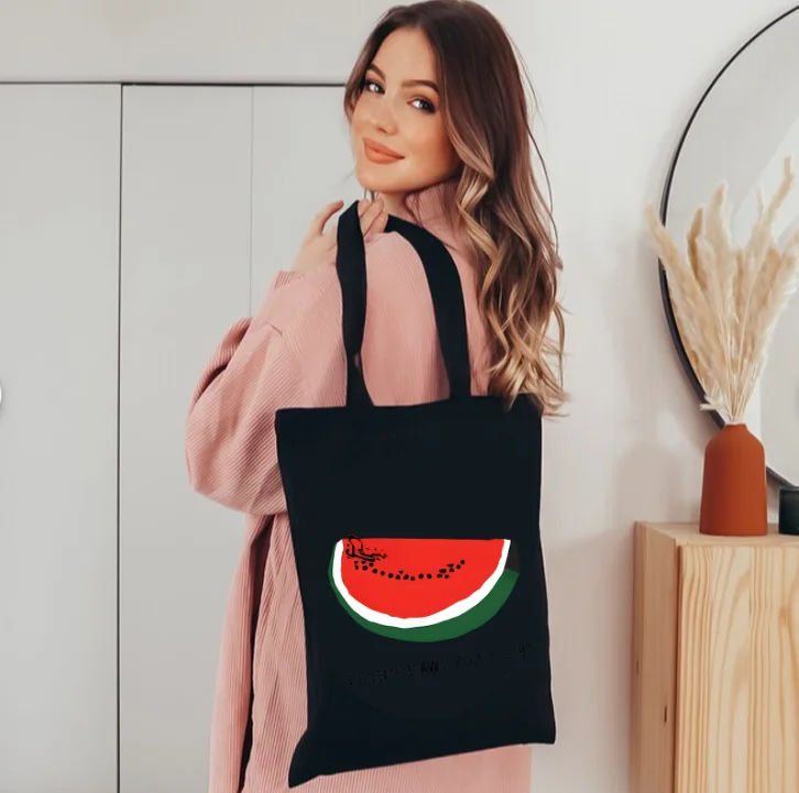 

This Is Not A Watermelon Pattern Tote Bag Canvas Shoulder Bags for Against War Women's Reusable Shopping Bag Best Gift for Peace