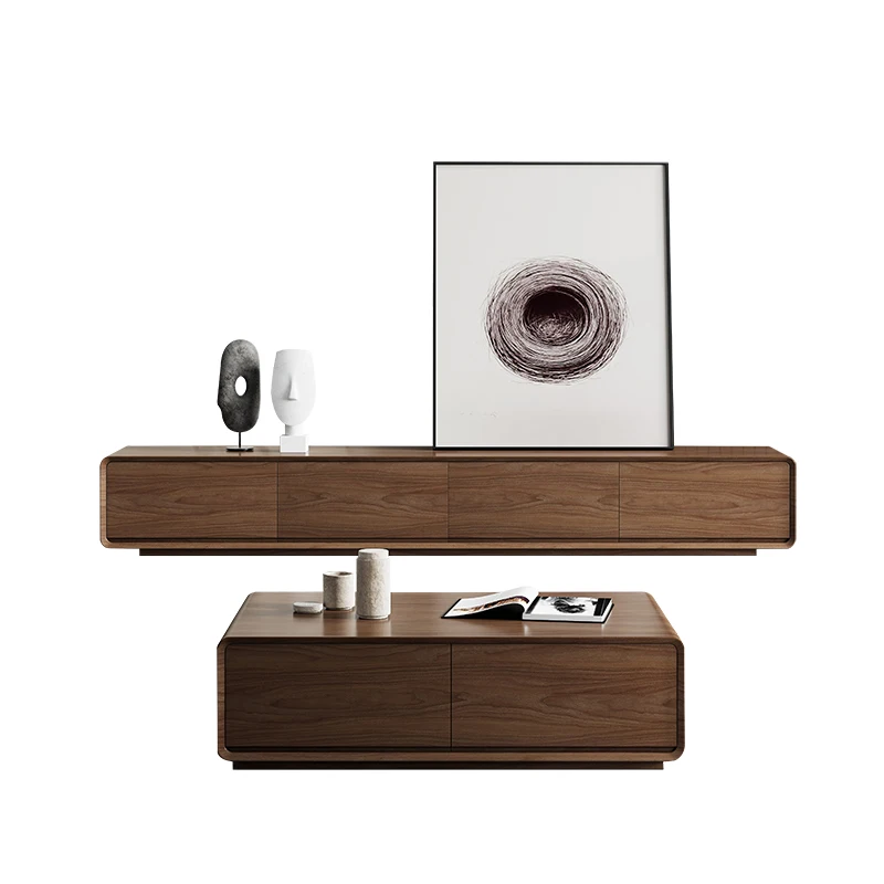 

Nordic floor-to-ceiling TV walnut color living room simple medieval