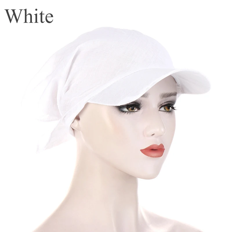 Muslim Hijab Cap Women Soft Turban Hat Sun Hats Solid Color Headscarf Outdoor Brim Sunshade Female Square Scarf Cap