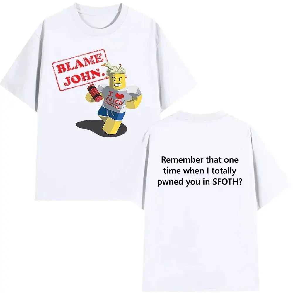 Shedletsky Blame John Forsaken White Casual T-Shirt Men's and Women's Luxury Brand Top