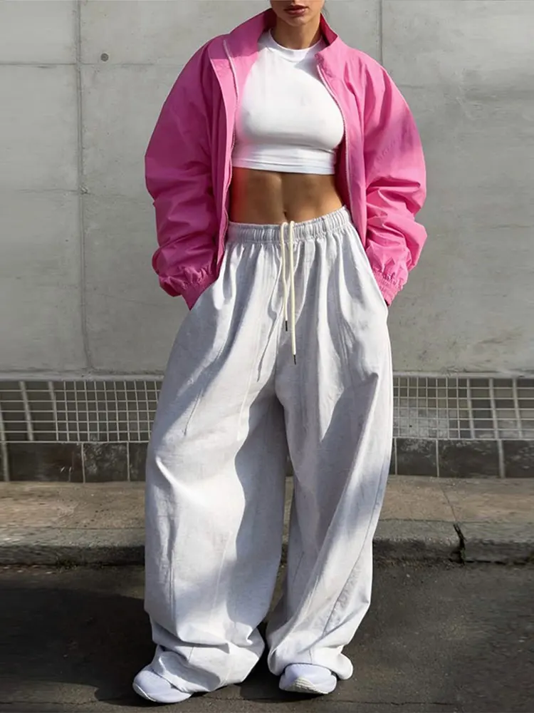 Damenjacken mit Stehkragen, Langarm, Oversize Kurzmäntel, Street-Style mit Laternenärmeln, Gerüschter Loser Mantel, Schicke Neue Oberbekleidung – Detail 15