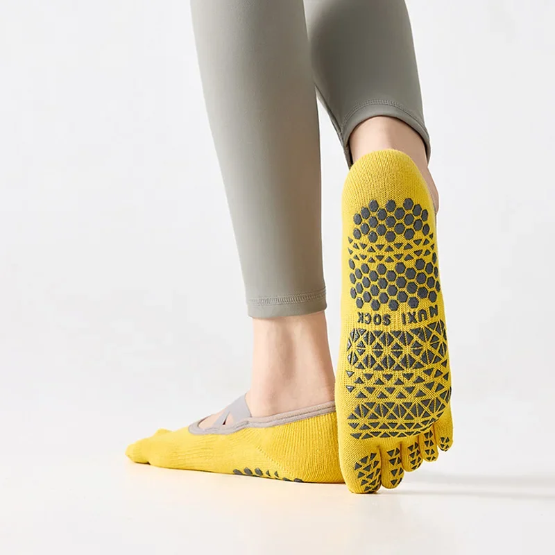 5/10 Pairs Women's Cotton Yoga Five Finger Socks Sweat-Absorbing Soft Non-Slip Silicone Casual Pilates Gym Boat Toe No Show Sock