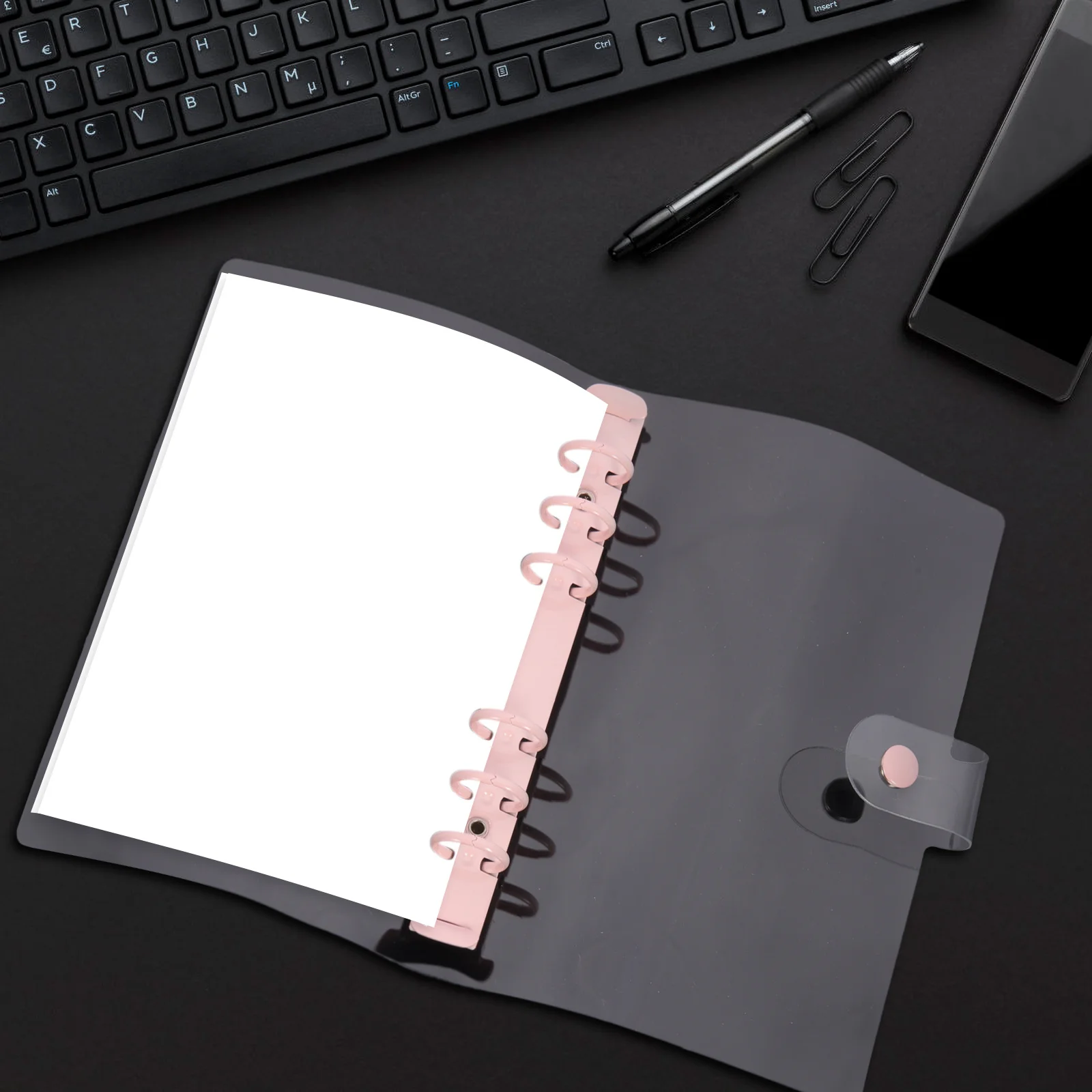 

A6 Binder Cover 6 Ring File Organizer Transparent Notebook Shell Document Folder Adjustable Suspension Planner