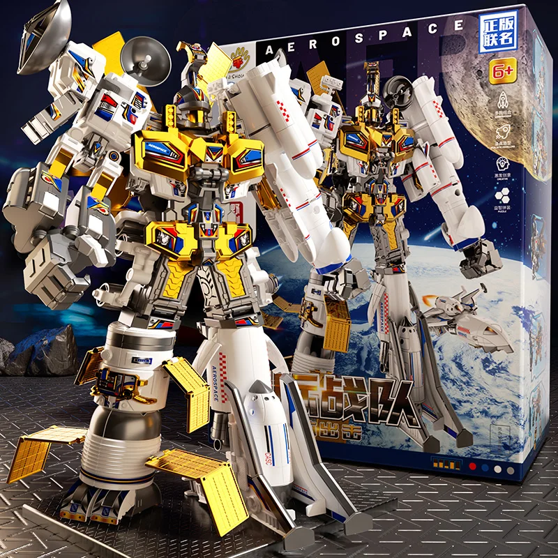 Montaje de juguetes para niños, robot de ensamblaje de lanzadera espacial china, robot rompecabezas cinco en uno para montar juguetes