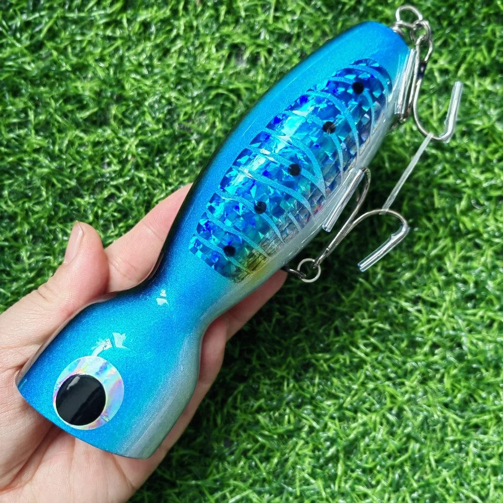 MUKUN Popper Lures 110g/120g/16cm Handmade Wooden Topwater Fishing Lure Saltwater Popper Fishing Bait GT Hard Bait