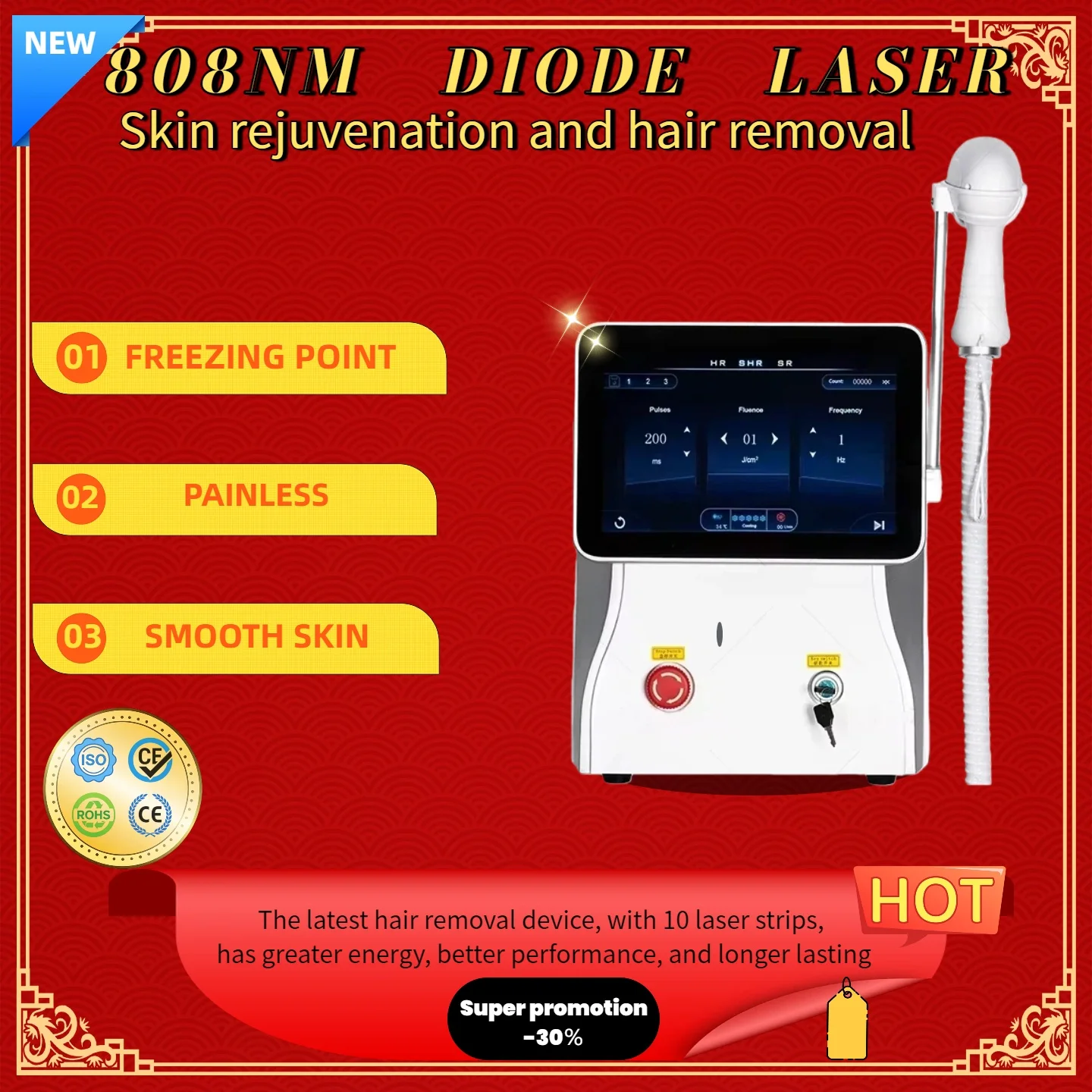 

4000W Ice Platinum 808nm Diode Laser Hair Remover Multifunction Permanent Painless for Body Face CE