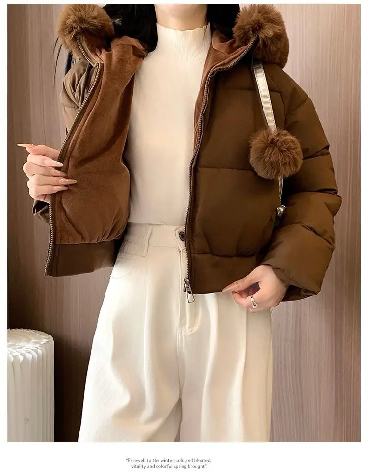 2027 Winter New High End Big Fur Collar Workwear Down Cotton Jacket Women's Fashion Short Thicken Cotton Female Parkas Coats