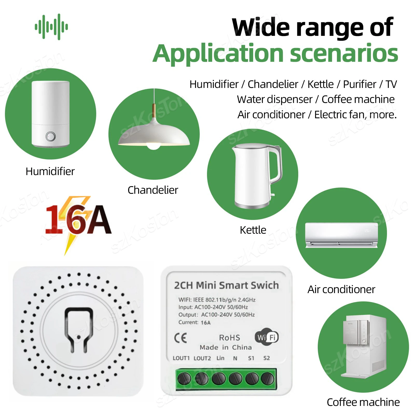 Tuya Smart WiFi 2CH Light Switch Module 16A MiNi DIY Breaker Supports 2 Way Control App Remote Control for Alexa Google Home