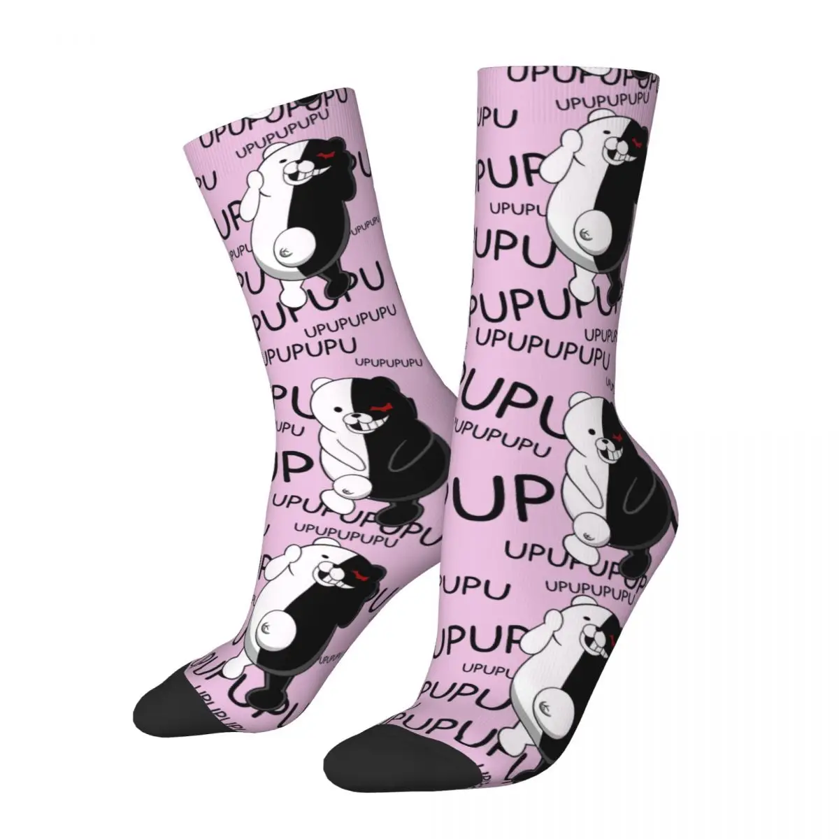 Funny Happy Men's Compression Socks Mosaic Retro Harajuku Monokuma Danganronpa Trigger Happy Havoc Hip Hop Novelty  Crew Sock