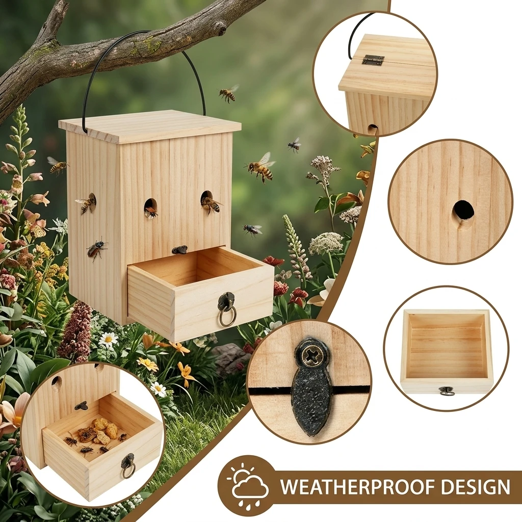 Wooden-Insect Trap Outdoor Hanging Bug Catcher For Yard Garden