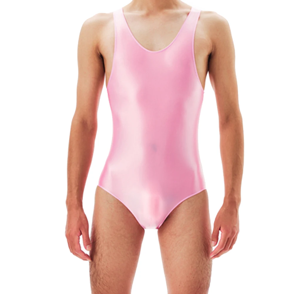 Sexy Mens Bodysuit Glossy Sleeveless Slim Rompers One-piece Swimsuit Jumpsuits Ultra Thin Underwear Wrestling Singlet Leotard