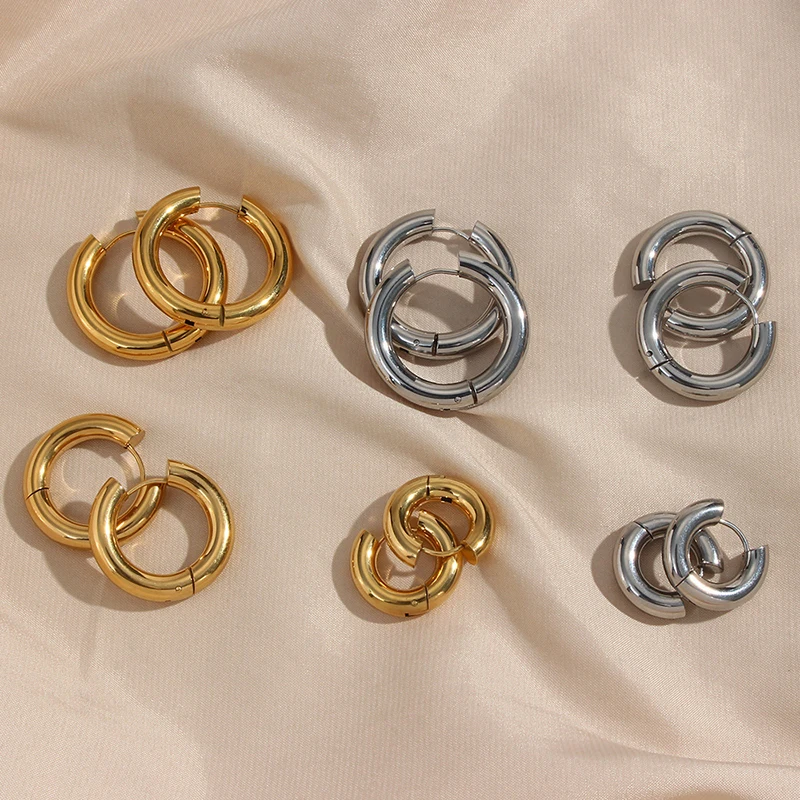 Classic Round Stainless Steel Earrings For Women Men Geometric Circle Ear Buckle Gold Silver Color Fashion Huggie Daily Jewelry