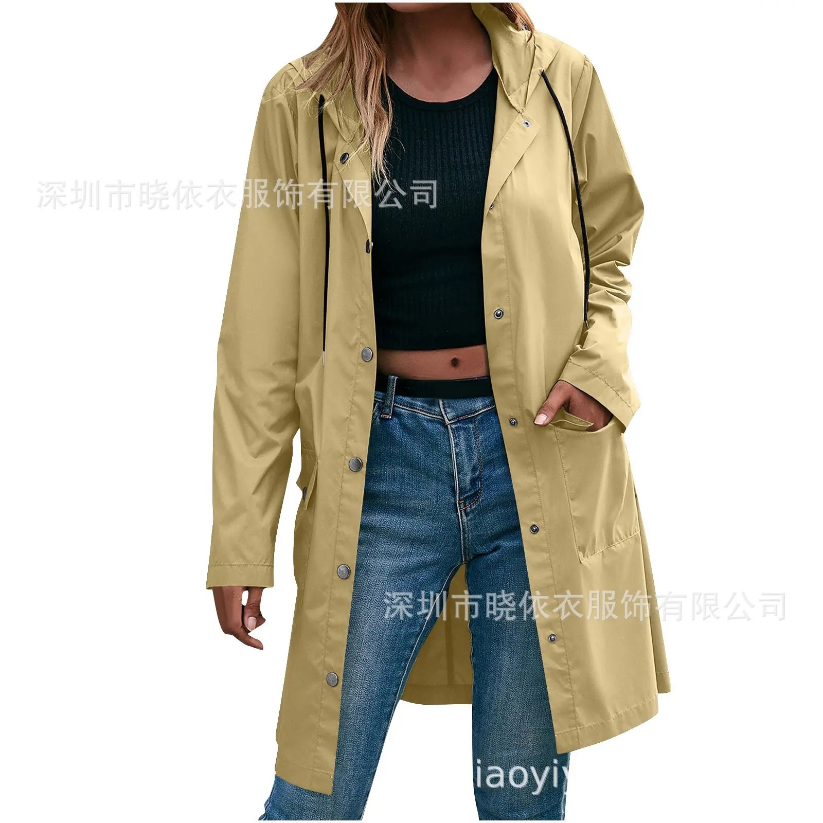 Women's Lapel Hooded Long Sleeve Mid‑length Windbreaker Coat Soft Comfortable Fashion Trendy Casual Commute Daily Wear Outerwear