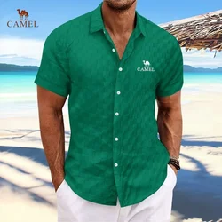 New Summer Exquisite Embroidered Camel Short Sleeve Shirt for Men, Luxury, Fashion, Leisure, Cool Beach Style Polo Shirt Top