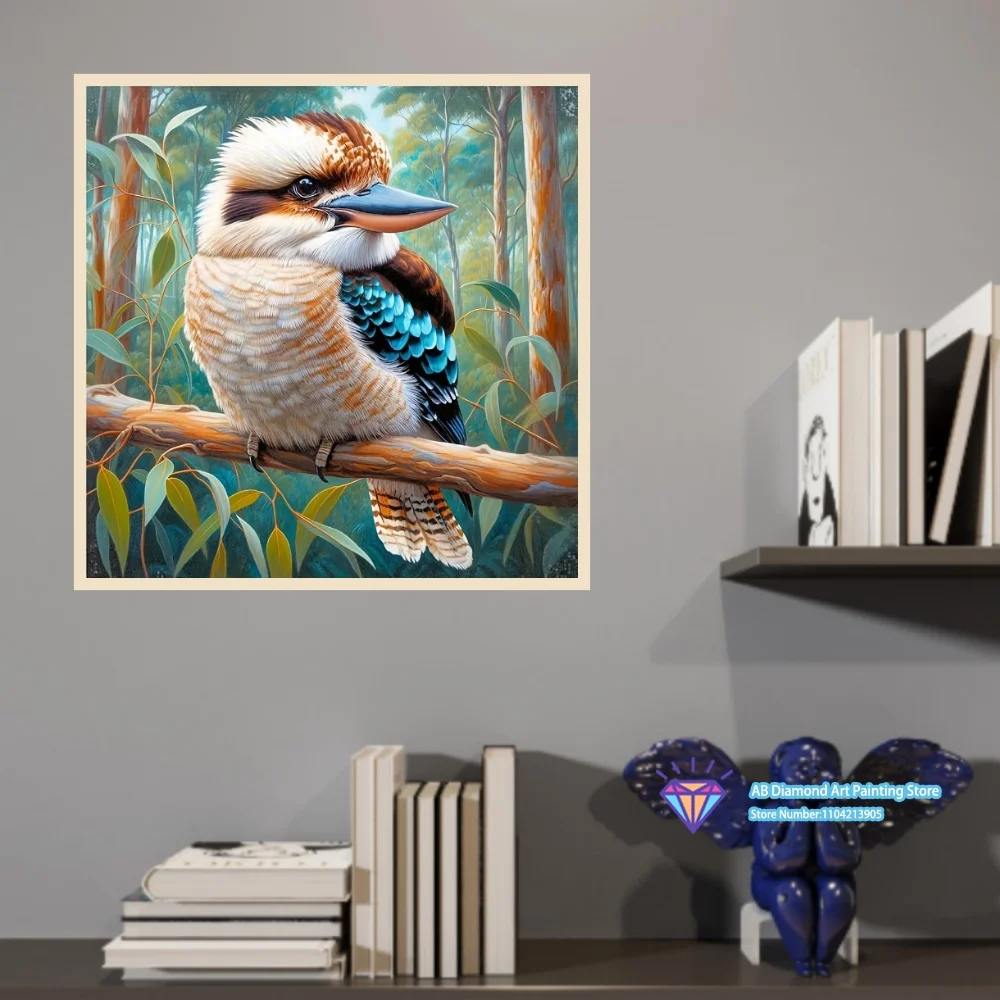 Forest Kookaburra Bird On Branch 5D DIY Diamond Painting Set with Square and Round Diamonds Handmade Crafts Home Decor Gifts