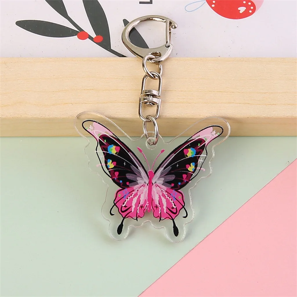 Butterfly Keychain Pendant for Women Birthday Party Wedding Gift Acrylic PVC Pendant for Backpack Bag Earphone Case Filler 1Pcs