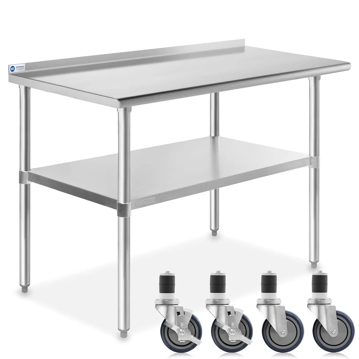 

48 in. x 24 in., NSF Commercial Kitchen Prep & Work Table w/ Backsplash and Wheels