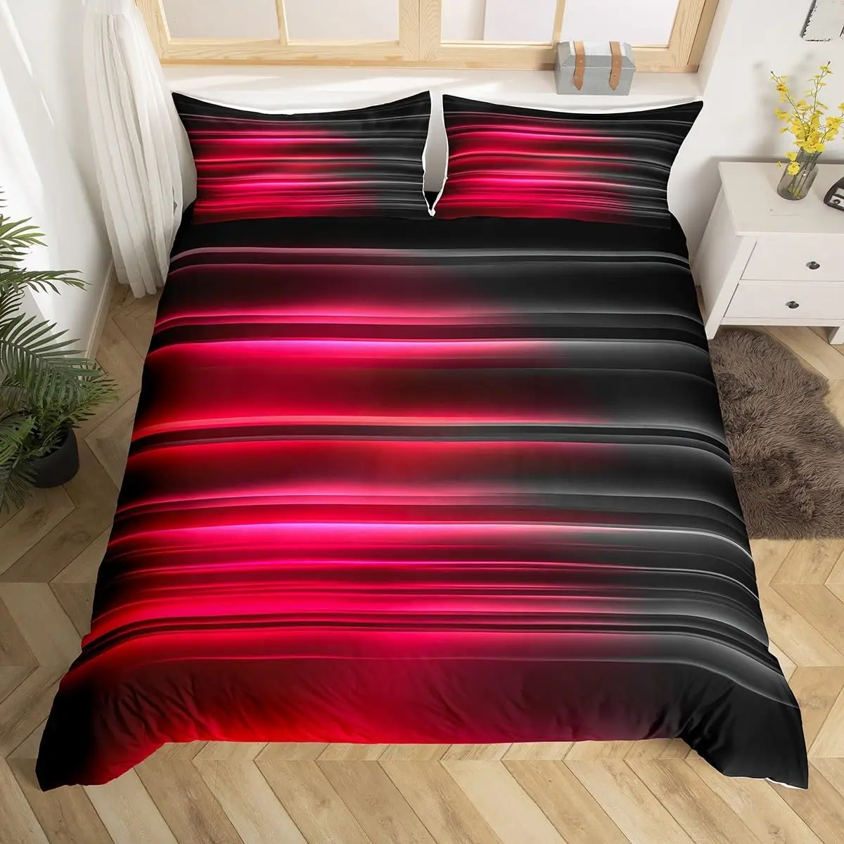 Abstract Ombre Duvet Cover Queen Twin Size, Striped Comforter Cover for Kids Teen Room Dorm Decor Geometric Gradient Bedding Set