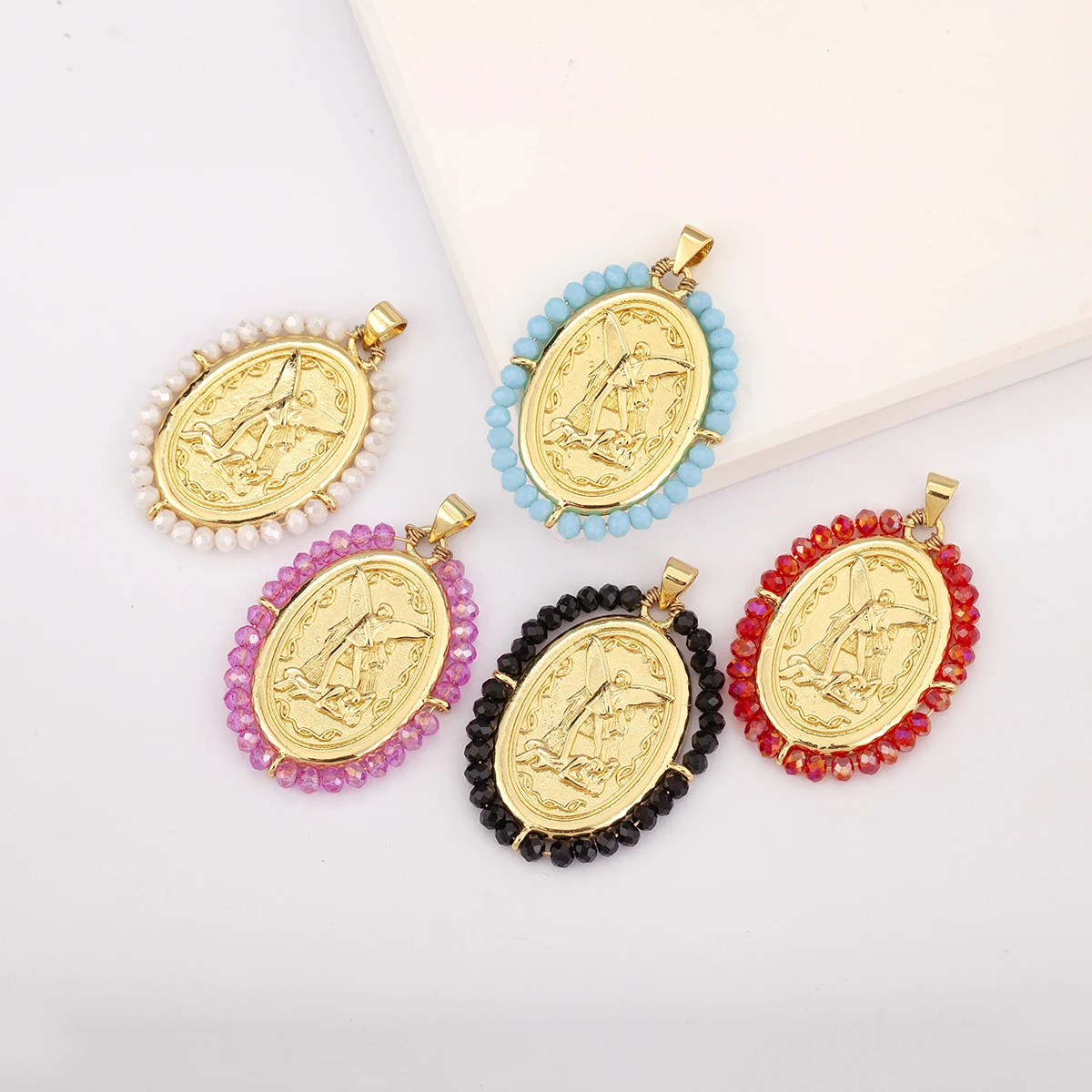 High Quality Love Cupid Oval Shaped Pendant 5 colors Beads Copper Necklace Accessories Exquisite Jewelry Dinner Party For Women