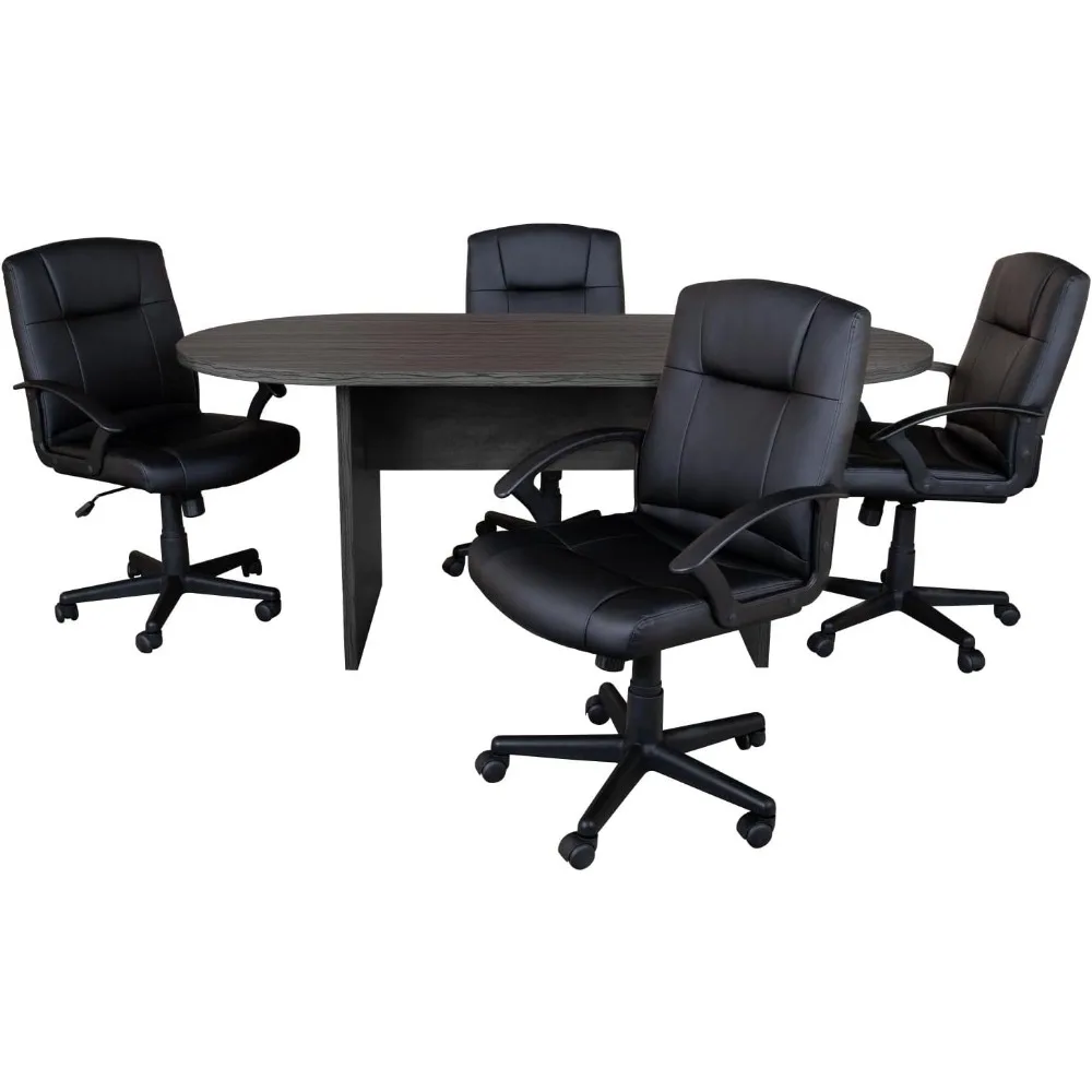 

Lake Rustic Gray Oval Conference Table Set with LeatherSoft-Padded Task Chairs