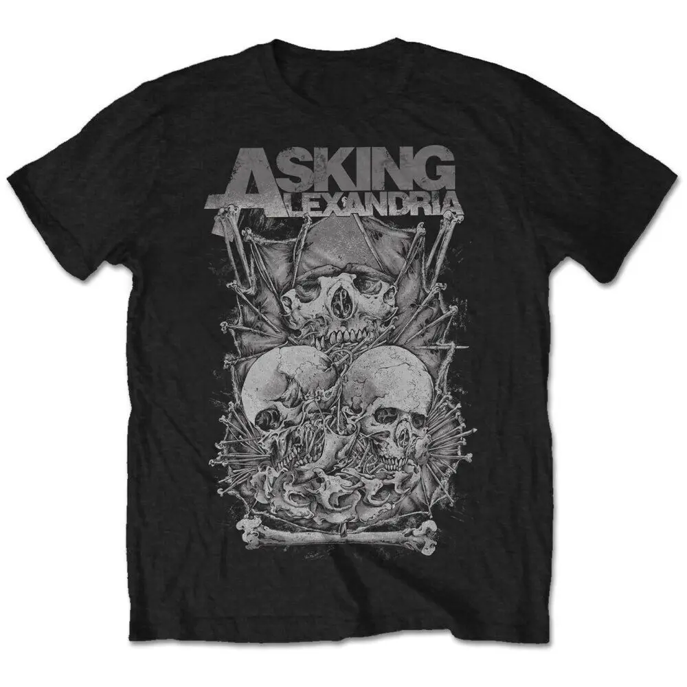 Asking Alexandria Unisex T- Shirt - Skull Stack - Black Cotton