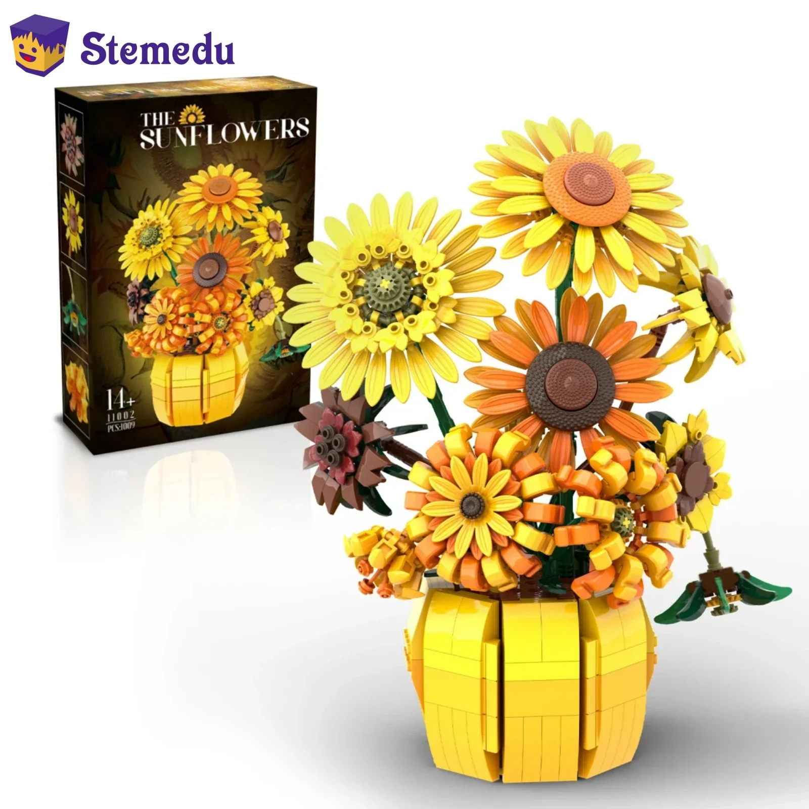 1009PCS MOC Sonnenblumen Bausteine Blumenstrauß Vase Modell Bricks Set Hause Dekoration Kinder Pädagogisches Spielzeug Urlaub Geschenke