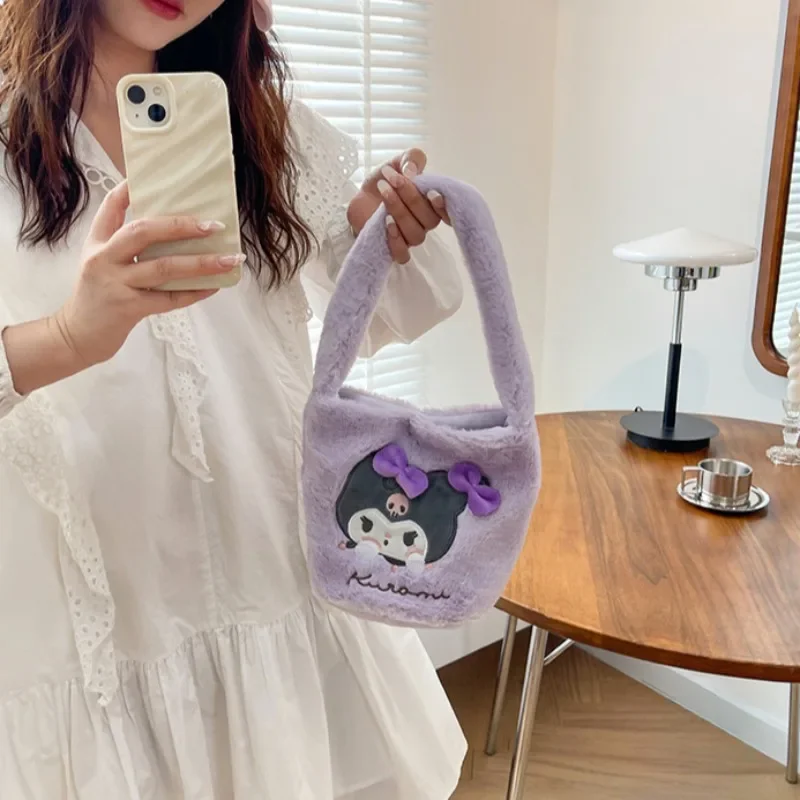 

Xiuya Kuromi Womens Handbag Plush Cute Fluffy Cartoon Casual Small Shoulder Bag Sweet Fashion Japanese Style Female Kawaii Bag