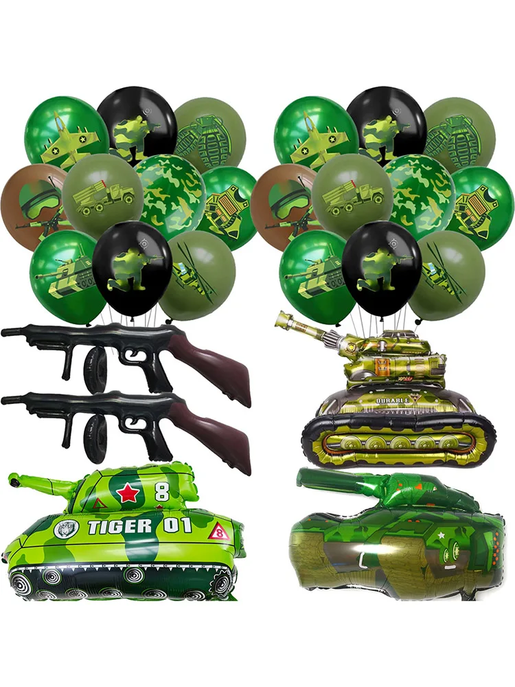 Décoration de fête de Camouflage, ballons en Latex vert, ballon de réservoir de pistolet, décor à thème militaire, fournitures de fête prénatale anniversaire