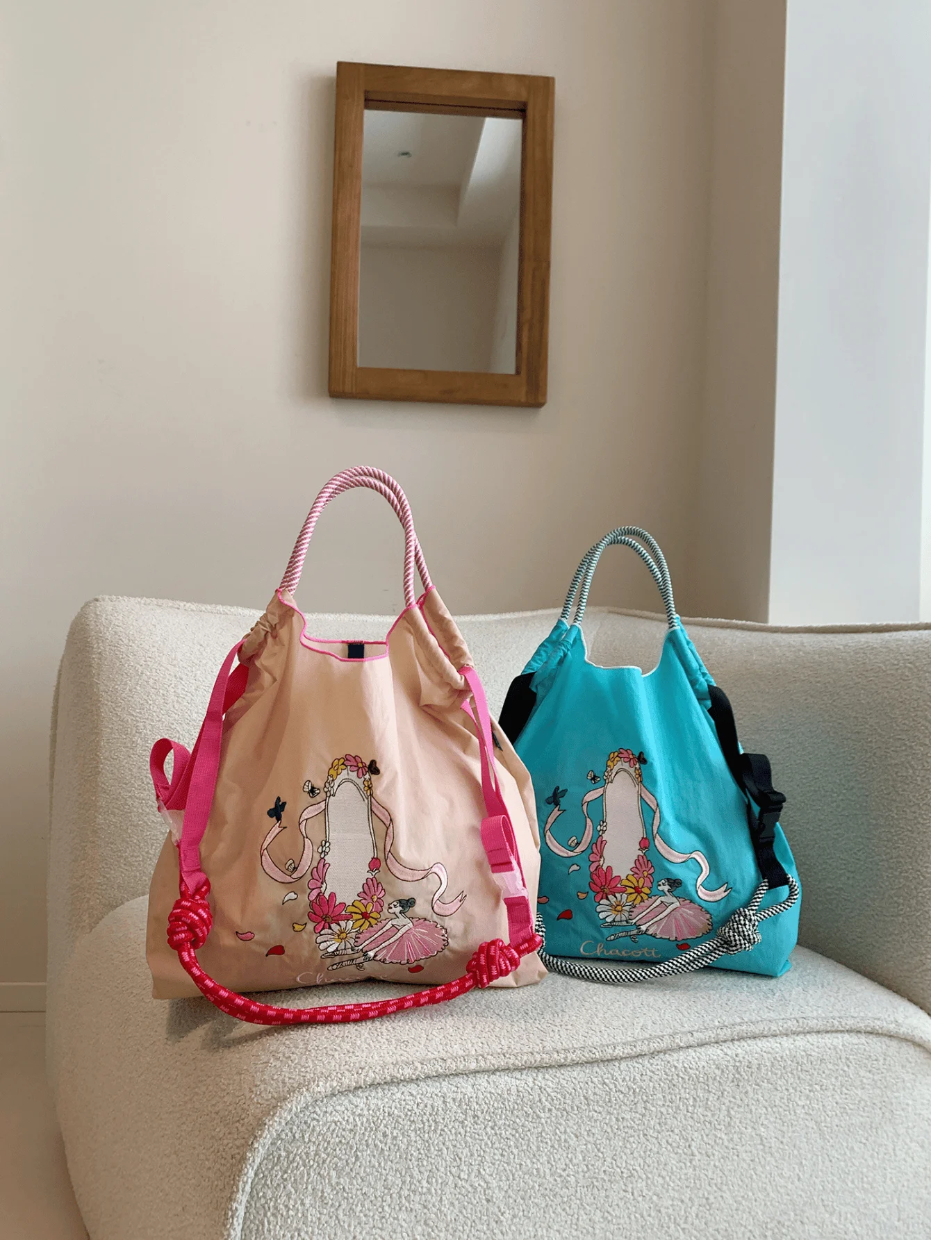 

New Japanese-Style Embroidered Ballet Shoe Tote Bag for Women, Large Capacity Shoulder Bag, Lightweight and Foldable, Suitable for Commuting, Travel, Leisure, Festivals, Parties, Surprise Gifts