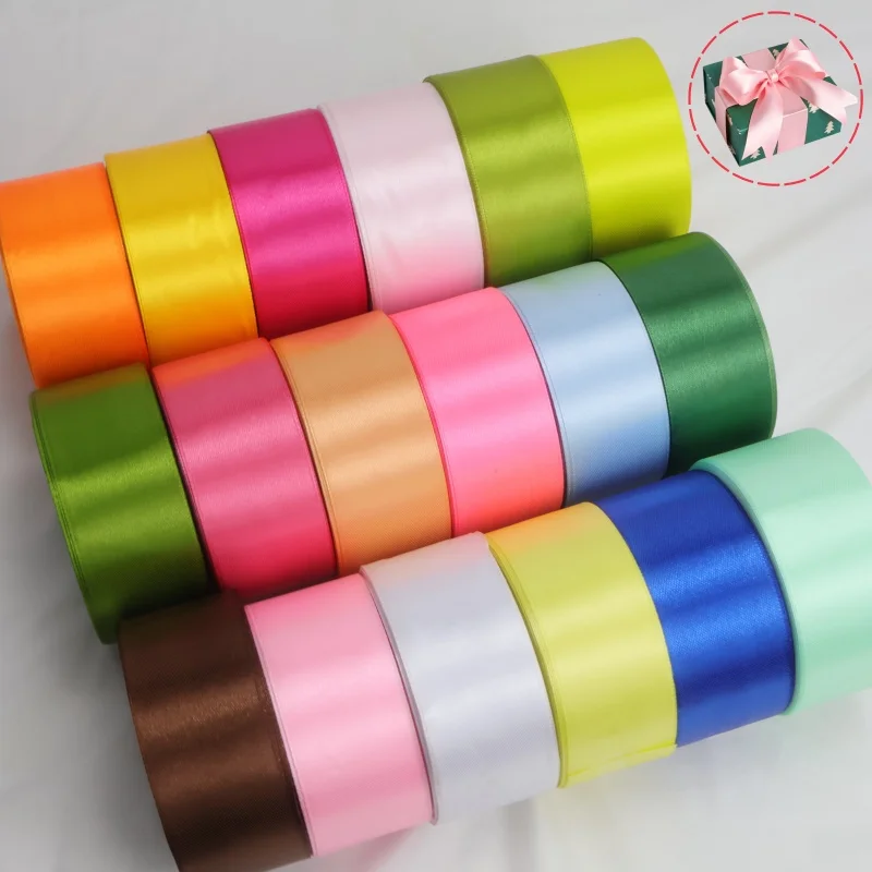 Cinta de Raso de 25 Yardas/Rollo, 40 mm, para Manualidades, Lazos, Envoltura de Regalos, en Rojo Melón, Naranja, Amarillo, Verde, Azul, Caqui, Dorado, Blanco y Rosa