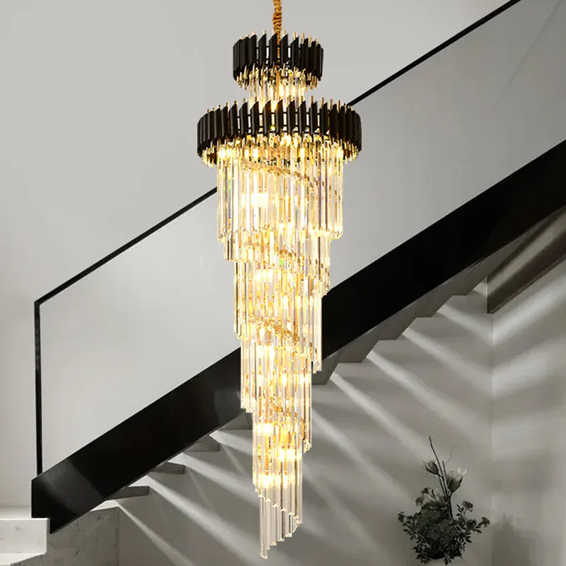 

2024 Modern LED Stair Crystal Chandeliers Lighting For Living Room Lobby Pendant Lights Modern Led Chandelier For Dining Room