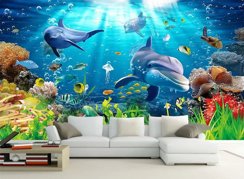 Underwater Wallpaper Sea Ocean 3d Kids Nursery Peel And Stick Removable Self Adhesive Wall Mural Boy Room