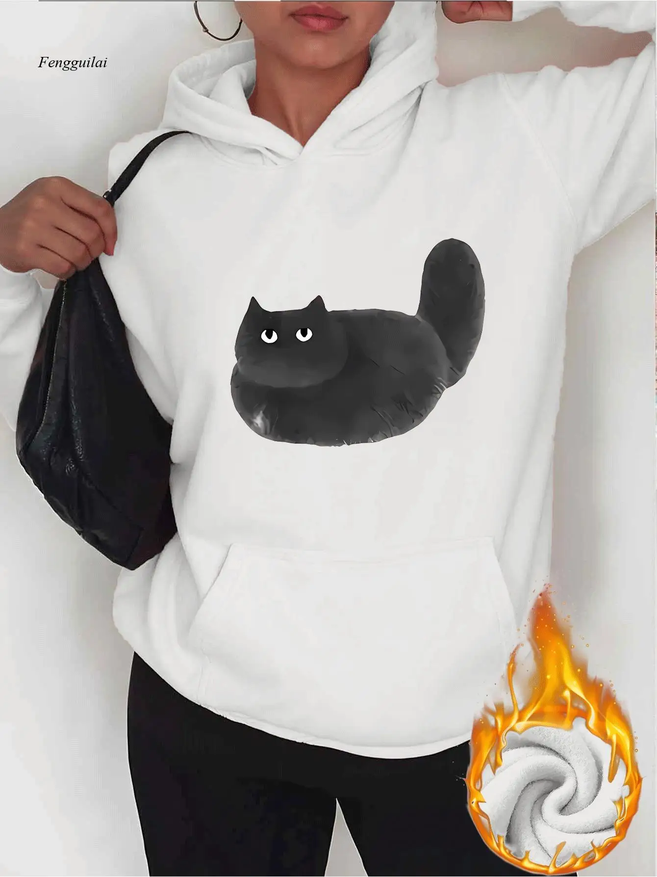 

Розовая толстовка с капюшоном, карманом с черным котом и розовым капюшоном — пуловер с милым принтом котенка, уютная толстовка с карманом