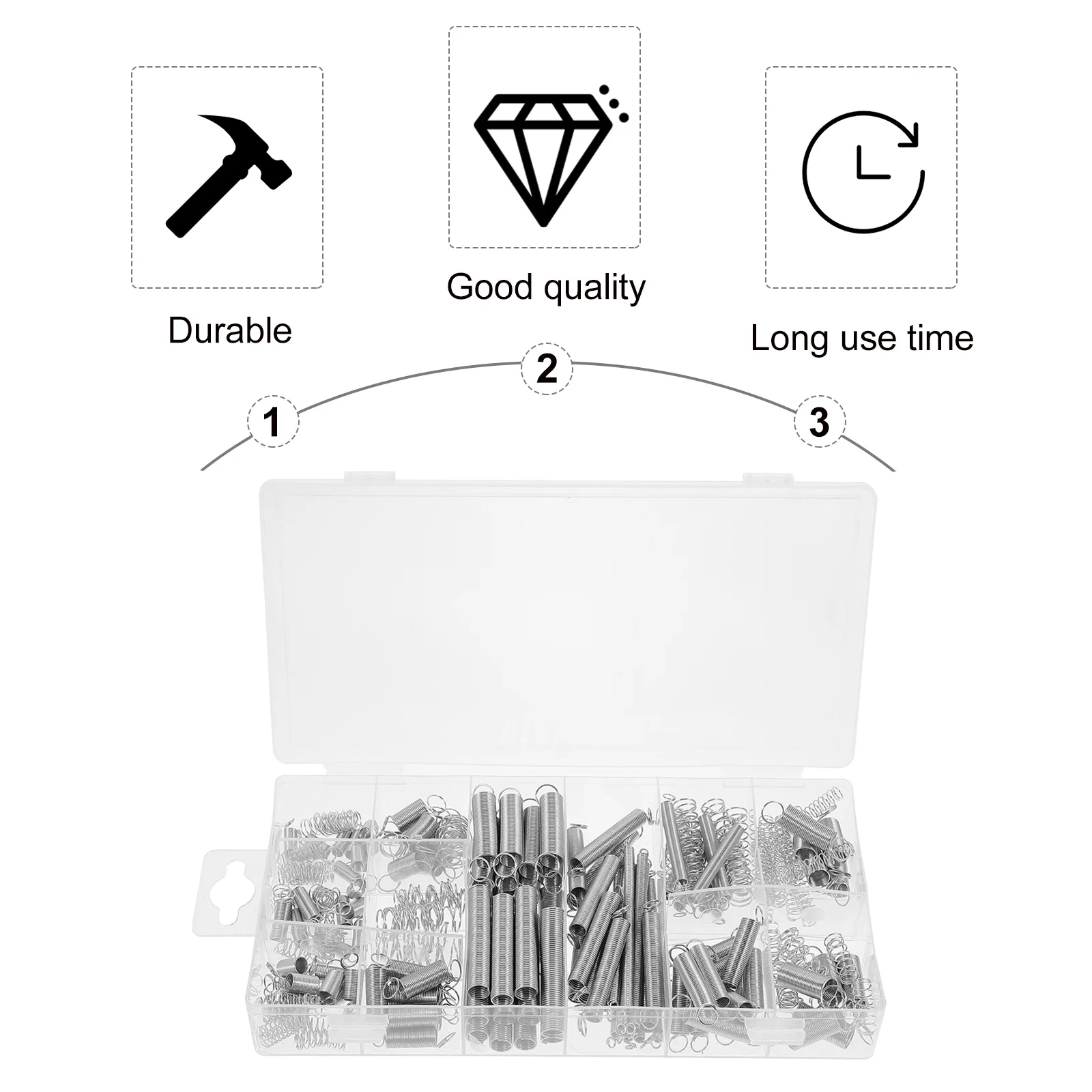 

200Pcs Extension Compression Spring Set Spiral Tension Springs for Repairs Tools Equipment with Plastic Case Size Chart Included