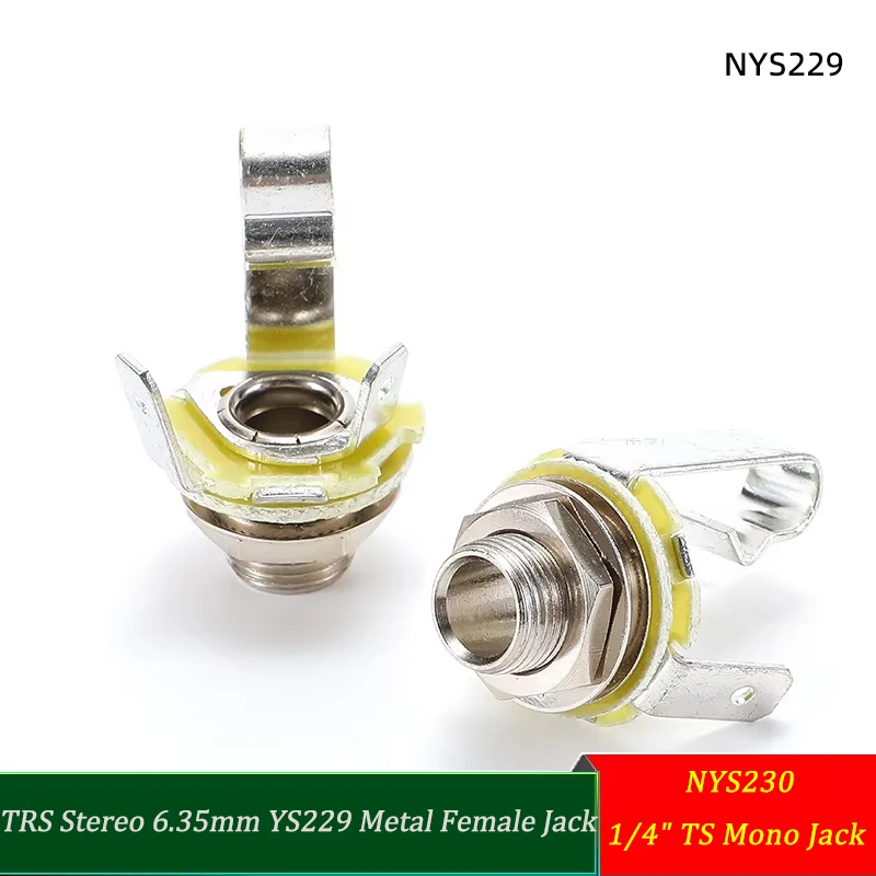 

TRS Stereo 6.35mm YS229 Metal Jack NYS230 Panel Mount Socket 1/4" TS Mono Jack PCB Solder Audio Adapte