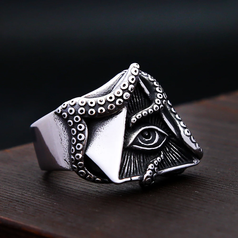 Punk Vintage All Seeing Eye Rings For Men Stainless Steel Octopus Tentacle Ring Unique Simple Amulet Jewelry Gifts Dropshipping