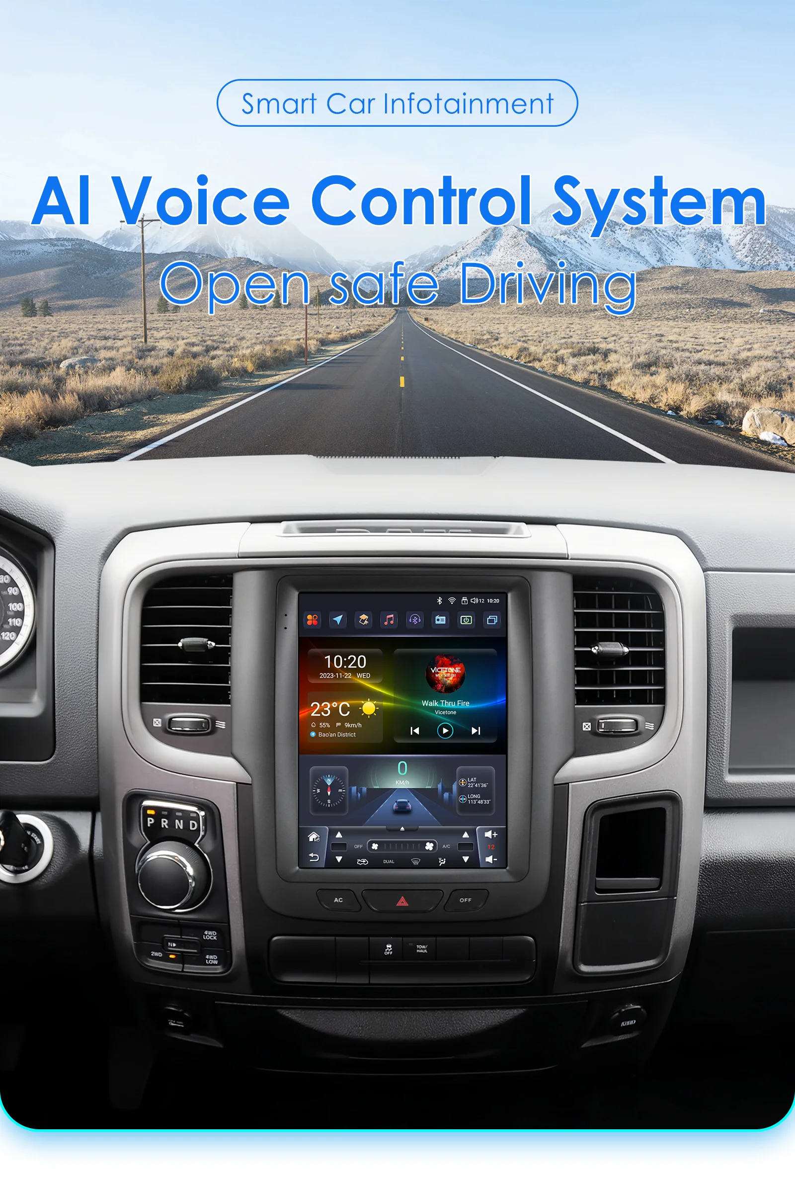 Hizpo 9,7 Autoradio für Dodge RAM 1500 2500 3500 2013–2018, automatisches Handbuch, AC-Multimedia, Android, Auto, GPS, WLAN, FM, RDS, Autoradio AI – Detail 4