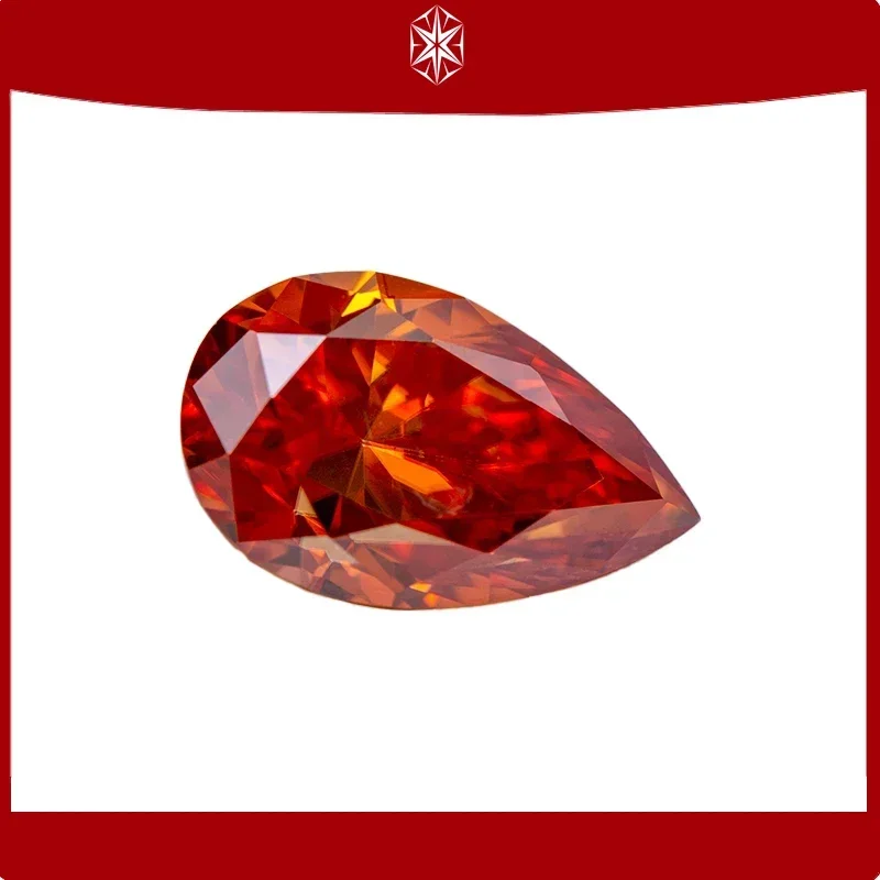 

Moissanite Stone Orange Colour Pear Cut Gemstone Lab Created Diamond Jewelry Making Materials Comes with GRA Certificate