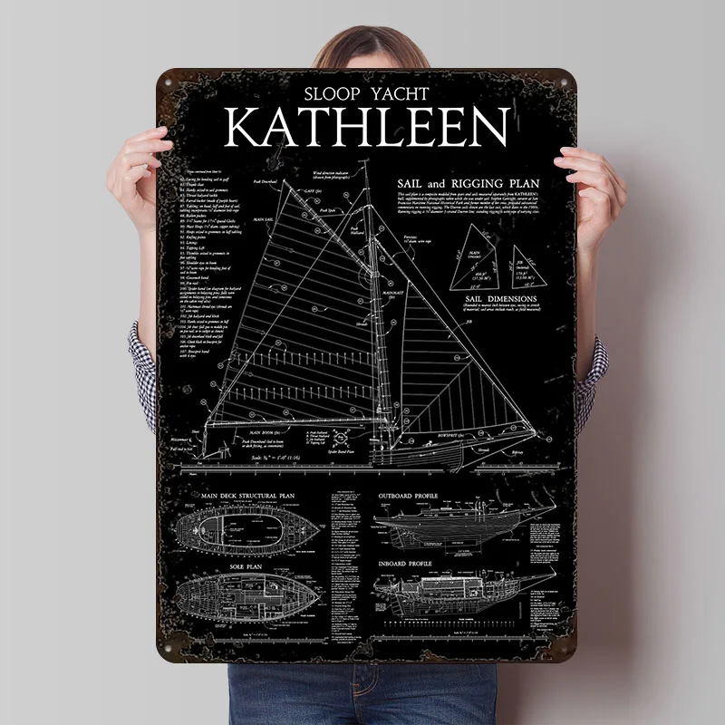Sloop Yacht Kathleen Plans Metal Poster Custom Wall Art Retro Vintage Tinplate Signs for Man Cave Modern Home Decoration Luxury