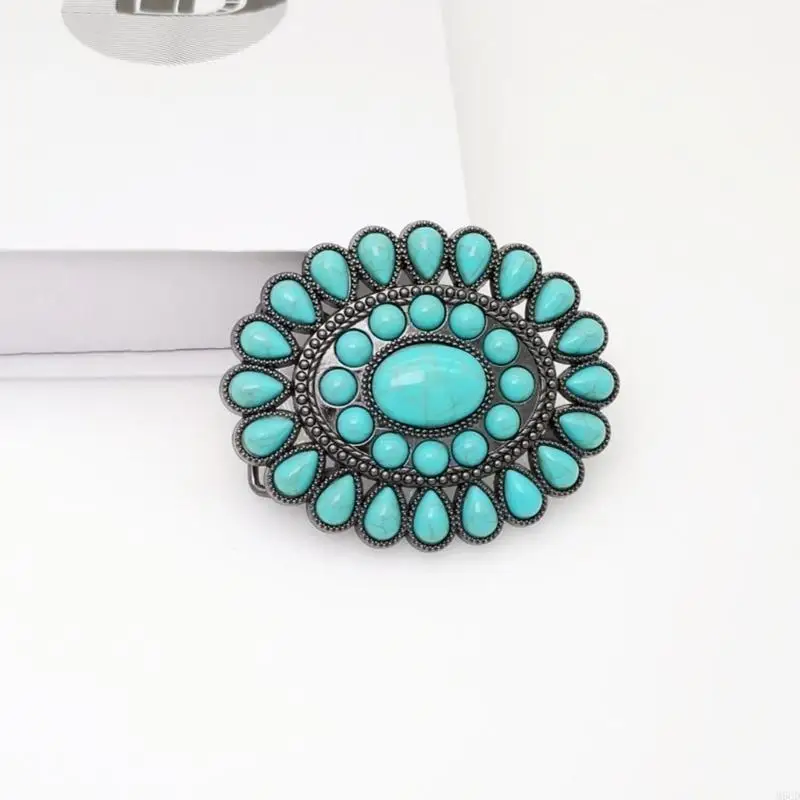 M6CD العرقية الفيروز الإغاثة الأزهار نمط حزام مشبك حساسة حزام مشبك استبدال حزام الملحقات الكبار روك مشبك #4