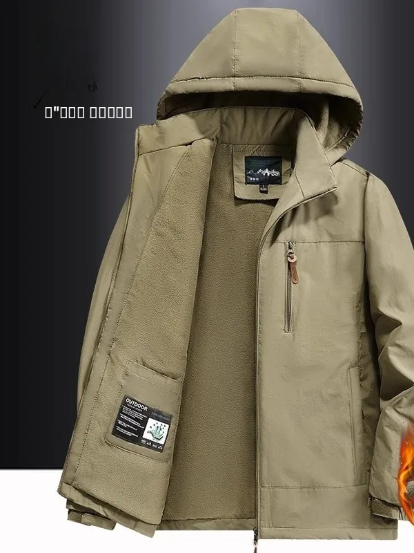 

Warm Fce Lined Outdoor Jaet for Middle-Aged And ly Men Detachable Hood Cotton Jaet Large Size Casual Faion