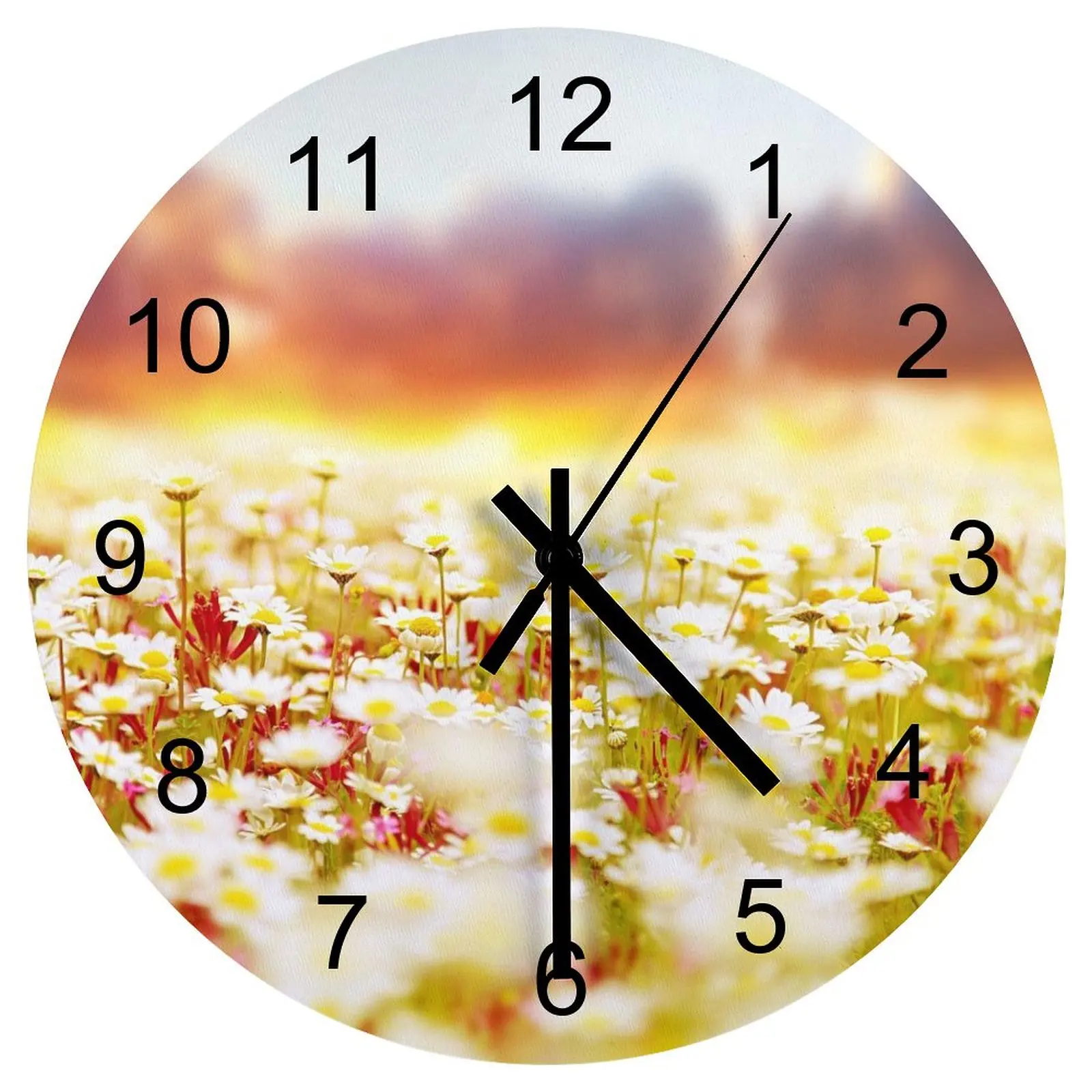 Workshop Wall Clock Nature Breathtaking flower Clocks 12 inch Mute Fashion Round Multicolor Wall Mounted Novelty