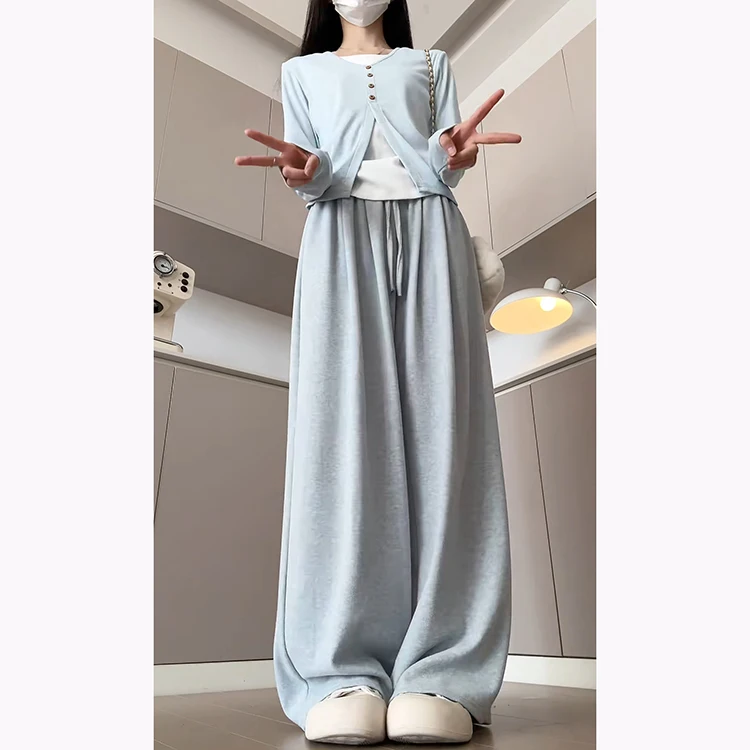 Korean Sle Soft Knitted Rice Noodle Pants Women's High Waist Casual Slim Straight Leg Trousers Autumn Winter New Arrival