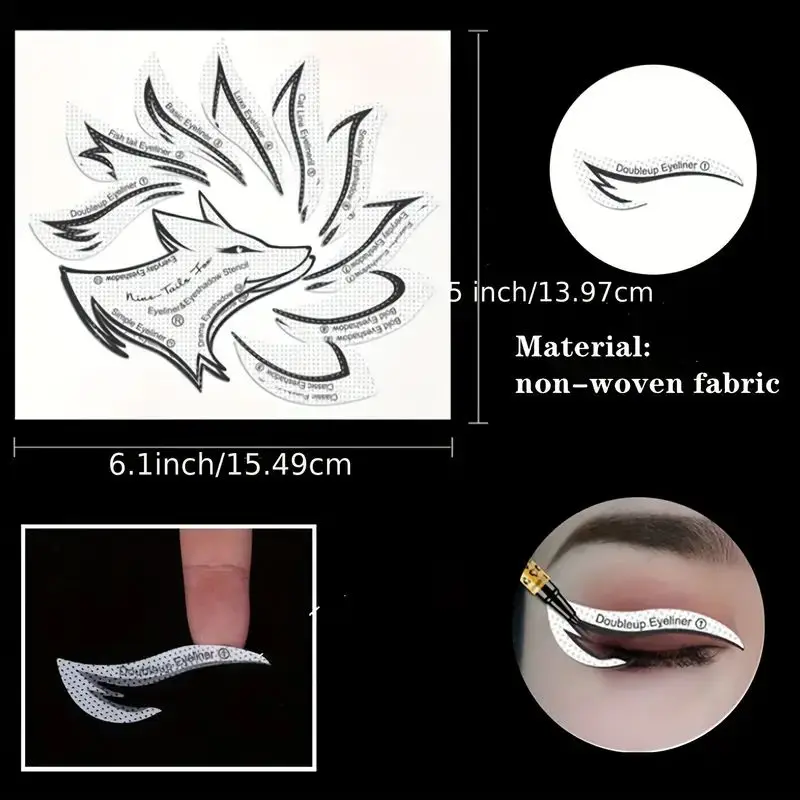12 Styles Eyeliner Stencil Kit, Reusable Eyeshadow Stamps For Quick Makeup Application, Perfect Winged Eyeliner And Smokey Eye