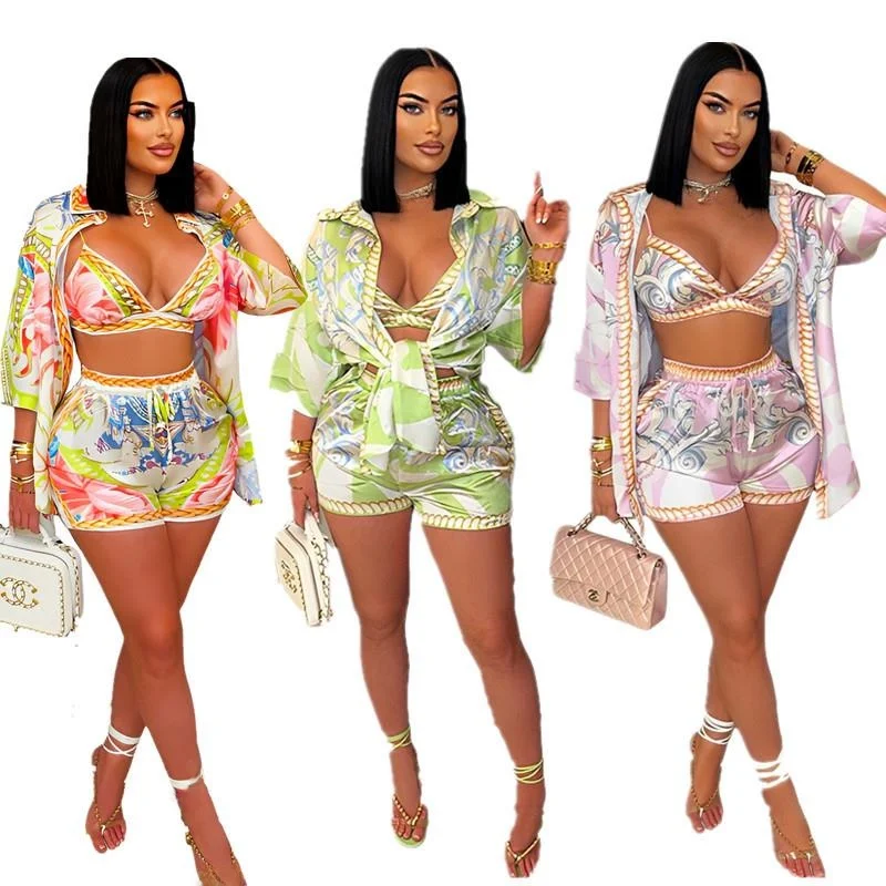 

Женский пляжный купальник с цветочным принтом, повседневный летний костюм с запахом на груди, комплект из футболок Seven Sve, длина